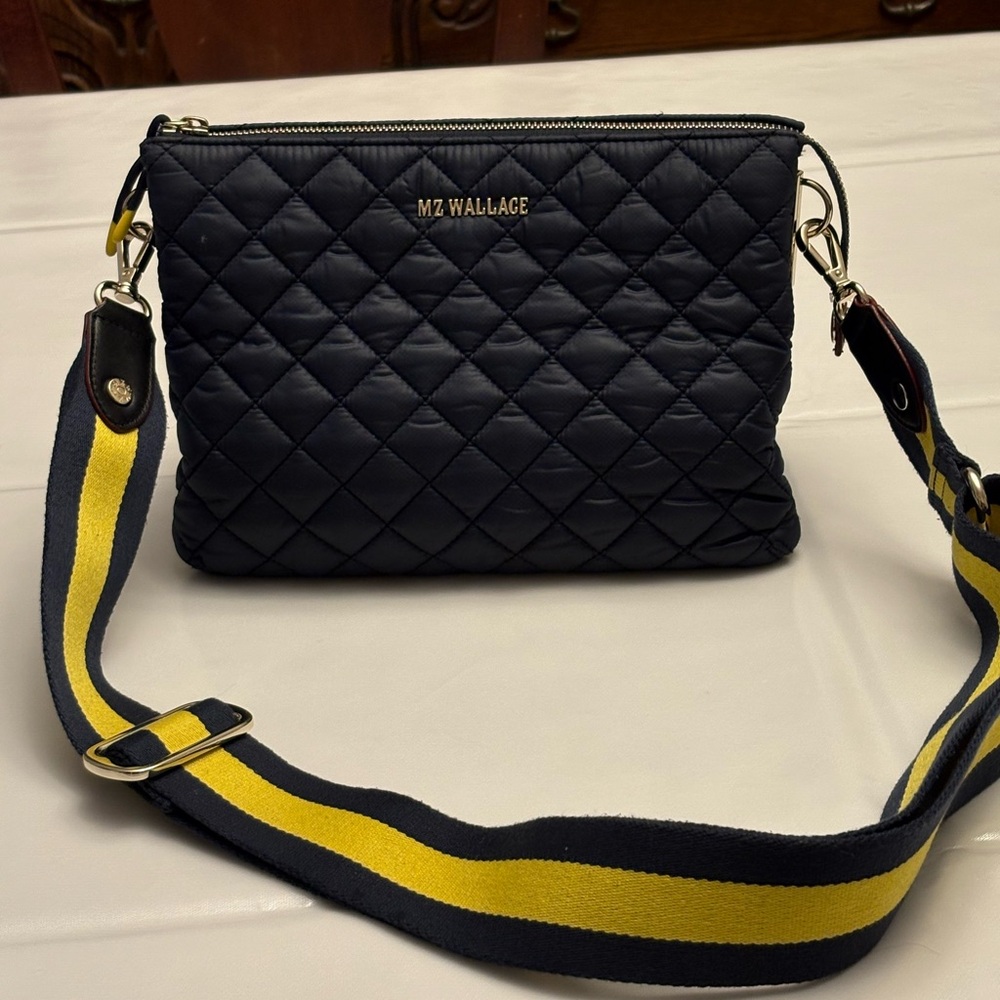 REDUCED! MZ Wallace Navy Large Crosby Pippa Crossbody Bag Yellow & Black Strap